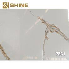 White Calacatta Quartz Stone Slab Artificial With Golden Veins for Living Room Countertop and Vanity Top for Home Use