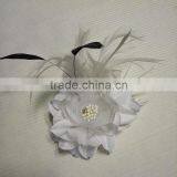 Colorful Artificial Fabric and Feather Flower Brooch thumbnail-5