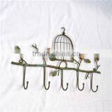 13A062NAA-metal Wall Hooks With Bird Cage Decor