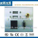 Hotel Faceplate With USB/NETWORK/HDMI Data, Silver Brush Aluminum Wall Mounted Plate