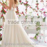 Simlpe Style Sexy Spaghetti Straps Pleated A-line Wedding Dresses 2016 Long Train Shining Beaded Crystal Sash Bridal Gown ML048 thumbnail-2