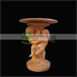 Round Top Sunset Red Marble Table With Statue Base