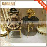 Luxury Italy Baroque Collection Brass 18/24K Gilded Armchair/Louis XV Royal Golden White Leather Decorative Side Chair, MOQ 1 PC thumbnail-5