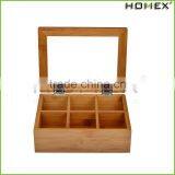 Bamboo 6-Section Tea Storage Box With Hinged Clear Lid /Homex_Factory thumbnail-2