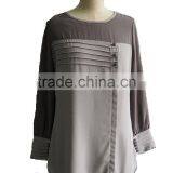Malay Style Round Collar Long Sleeve Orange Chiffon Shirt Blouse thumbnail-3