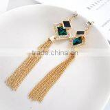 New Design Square Green Semi-precious Metal Chain Tassle Necklace Fashion Chain Fringe Pendant Earrings for Girlfriend Gifts thumbnail-2
