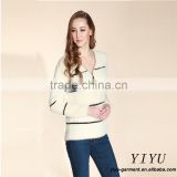 Latest fashion pullover korean design stripe fuzzy warm winter sweater with zipper