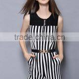 2017 Guangzhou Wholesale Stripe Casual Comfort Unique Mature Elegant Summer Sleeveless Jumpsuit With Belt for Ladies thumbnail-3