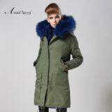 Winter Warm New Style Long Fur Lined With Real Raccoon Fur Collar Lady Coats