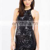 Women Halter Neck Strappy Back Short Hem Gothic Sequin Dress Sleeveless thumbnail-2