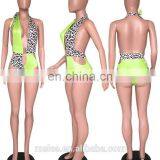 Lemon Gina Contrast Color Leopard Patchwork Sexy Bikini Sleeveless Deep V Neck Hollow Out Open Back One-Piece Swimsuit thumbnail-3