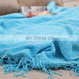 100%Polyester Soft Blue Chenille Blanket Throw With Fringe for Home Bed Sofa Couch Chair thumbnail-2