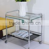 unique high quality tempered glass end table with four wheels