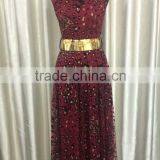 2015 fashion gilding leopard printed mesh and mentel around the neck dress with golden belt