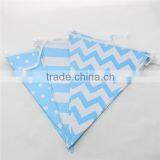 Blue Chevron Striped Dot Happy Birthday Paper Flags Banner Party Bunting