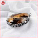 Tiger Eye Gemstone Pendant, Pearl Jewelry & Drop Shape Tiger's Eye & Zircon Pendant Bead Silver Plated Clasp thumbnail-4