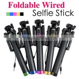 Cable wired audio selfie stick with selfie-stick extendable hand held monopod all in one foldable monopod