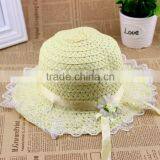 Cute Summer Child Girls Straw,Floppy Flower Beach Hat With Lace Embellishment thumbnail-3