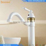 Luxury Deck Mount White & Golden Basin Sink Faucet Single Lever Bathroom Vessel Sink Mixer Taps thumbnail-2