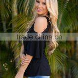 Casual Amazing Cold Shoulder Cut Out Solid Color Modal Blouse thumbnail-3
