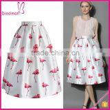 Stunning ivory custom pink flamingo print midi skirt , New Arrivals Chic Flamingos Print Pleated A-line Skirt