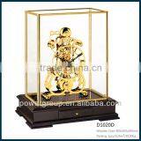 Wheels Table Clock With Yellow Brass Glass Cover Wooden Seat for Home Decoration D1020D thumbnail-1