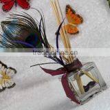 2014 Best Selling Peacock Leather and Ribbon Dressed Decorative 100ml Sea Breeze Fragrance Reed Diffuser With Rattan Sticks