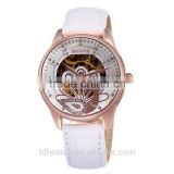 Genuine Leather Nice Peacock Dial Ladies Skeleton Watch