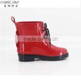 2016 New Design Women Rubber Rain Boot Pure Red Ground With Shoelace