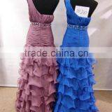 Elegant Blue One-shoulder Ruffle Layering Formal Chiffon Quinceanera Dress Pattern thumbnail-4
