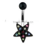 black star crystal belly button ring navel body piercing jewelry