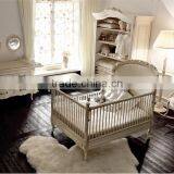 Victoria Style Carved Wooden Baby Crib,Elegant White & Gold Painted Baby Bedding Set,Noble Bedroom Furniture Child/Kid's Bed Set thumbnail-3