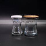Unique Shape Clear Glass Container With Wooden Lids Glass Candle Jar thumbnail-1