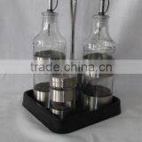 4 Pieces Mat Shinning Stainless Steel Coated Glass Spice Jar With Cork With Plastic Stand thumbnail-2