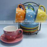 Hand Printing Ceramic Coffee Mug Set With Metal Stand thumbnail-1