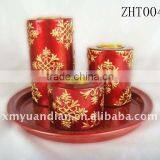 Red Scroll Pattern Holiday Pillar Candle Set With Deck the Halls Candlescape thumbnail-1