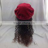 Children Red Beret With Wig Kid Girl Cap With Periwig thumbnail-4