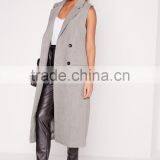 Women Fashion Double Breasted Sleeveless Wool Maxi Coat thumbnail-3