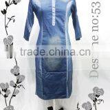 Mirror Work Kurti / Denim Kurti / Latest Long Kurti Designs / Wholesale Kurti / Hand Work Kurti thumbnail-2