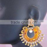 Bollywood Enamel Polki Gold Tone Dangler EARRINGS thumbnail-5