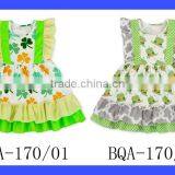 Spring St.Patricks Day Clothes Green Color Flutter Sleeve Ruffle Design Baby Girl Short Puffy Dress thumbnail-6