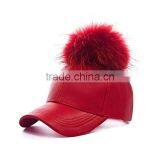 Myfur Wholesale Colors Winter Leather Pom Baseball Cap With Fur Pom Pom thumbnail-4