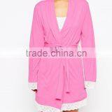 New Arrival Jersey Fabric Comfortable Fit Simple Robe Lace Trim Robe for Lady thumbnail-3