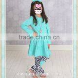 Wholesale Girls Valentines Day Outfits Children Boutique Clothing Girls Teal Dress Tunic With Chevron Heart Patch Legs thumbnail-1