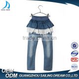 Latest design round pocket design sky blue culottes lace kid ruffle dress pants