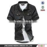 New Mens 100%cotton Slim Washed Black Denim Casual Shirts With Two Chest Pockets thumbnail-1