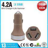 4.2A Wood Triple USB Car Charger With Life Hammer YLCC-235 thumbnail-1