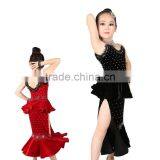 2017 Velvet Girls Child Latin Dance Costumes Black Red Fishtail Dance Dress For Kids thumbnail-1