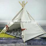 Pet Teepee Tent for Dogs Cats Portable Foldable Cotton Canvas Pets House Bed for Rabbit Puppy 4 Poles Pine Wooden With Floor Whi thumbnail-3