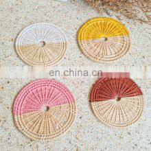 Handcrafted Woven Colorful Painted Rattan Coasters Wholesale in Bulk thumbnail-3